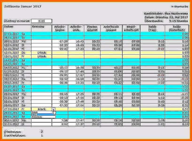 Unvergesslich Arbeitszeiterfassung Excel 2017 Kostenlos Idee