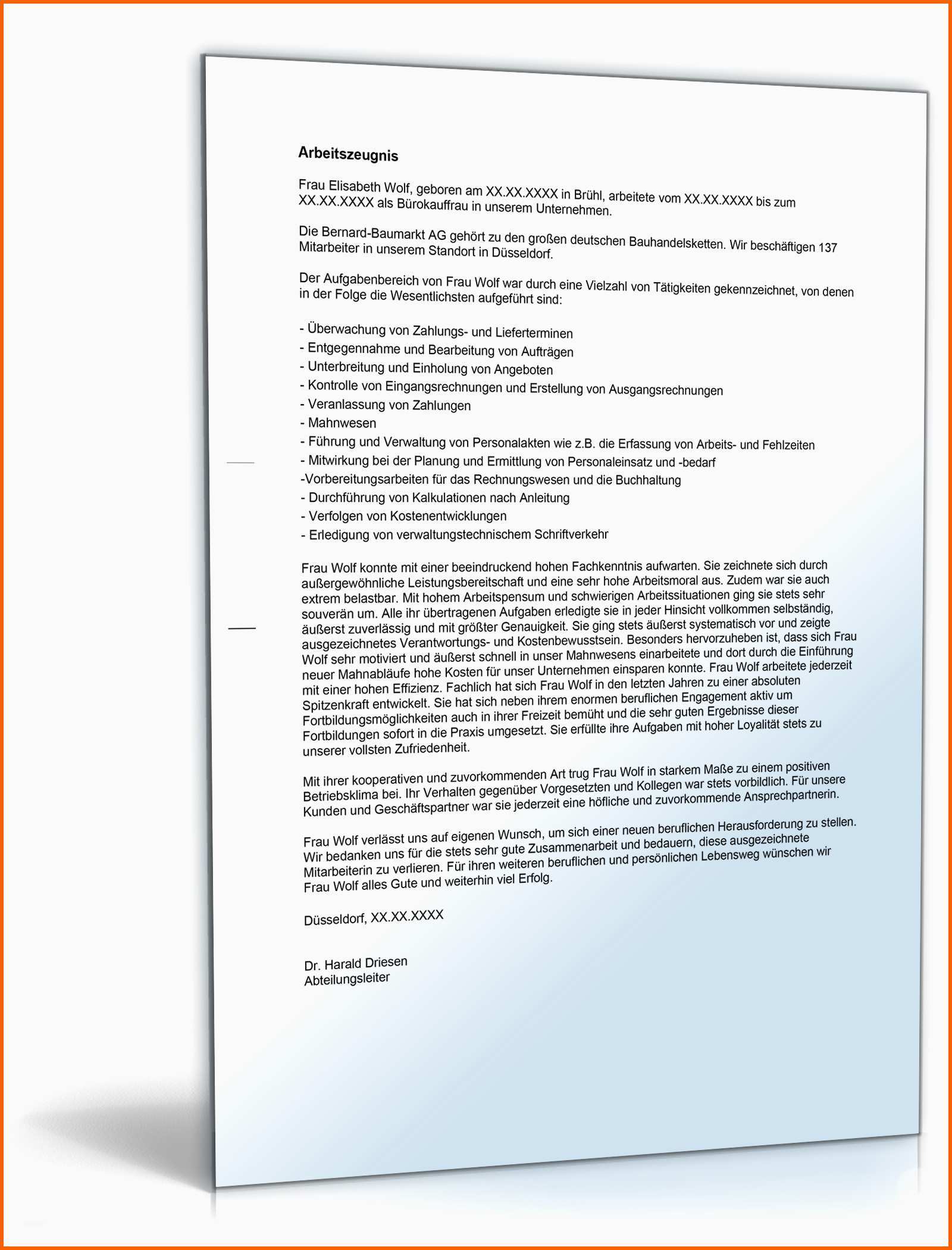 Unvergesslich Arbeitszeugnis "sehr Gut" Bürokaufmann Bürokauffrau