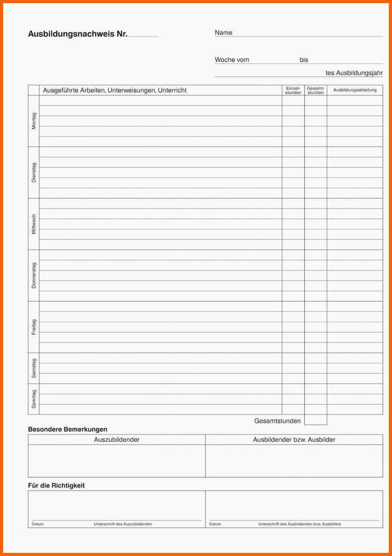 Unvergesslich Ausbildungsnachweis Vorlage Word – Mimpi