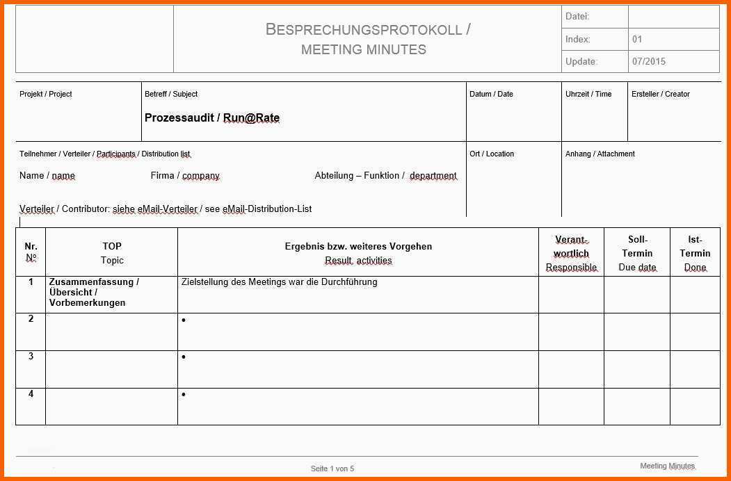 Unvergesslich Besprechungsprotokoll Vorlage Excel Gratis