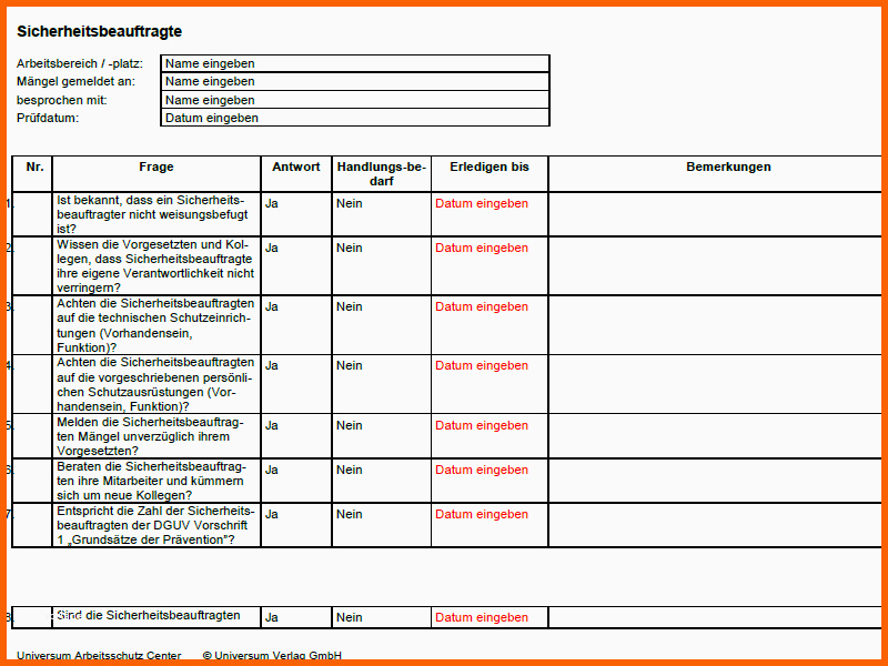 Unvergesslich Checkliste Sicherheitsbeauftragte sofort Download