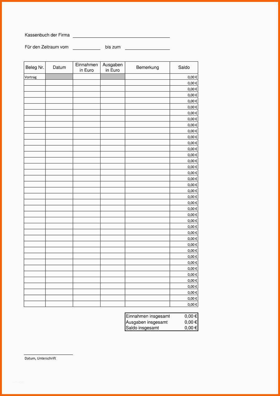 kassenbuch excel vorlage