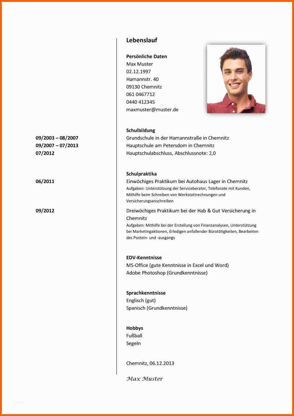 Unvergesslich fortgeschritten Bewerbung Lebenslauf Vorlage Praktikum