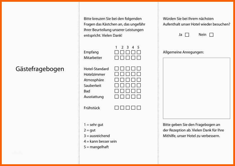Unvergesslich Gästefragebogen Vorlage Bzw Hotel Fragebogen Für Ihr