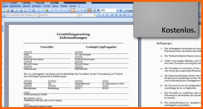 Unvergesslich Gratis Vorlage Kfz Vermittlungsvertrag Gebrauchtwagen