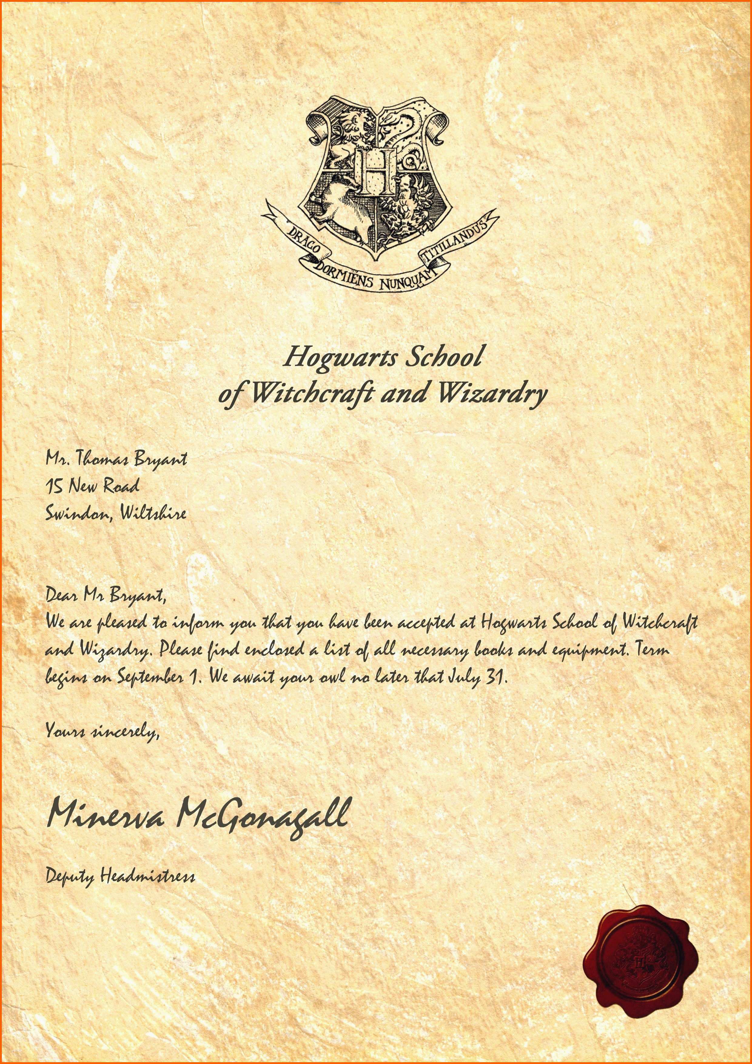Unvergesslich Harry Potter Invitation Letter Template List Besten Der