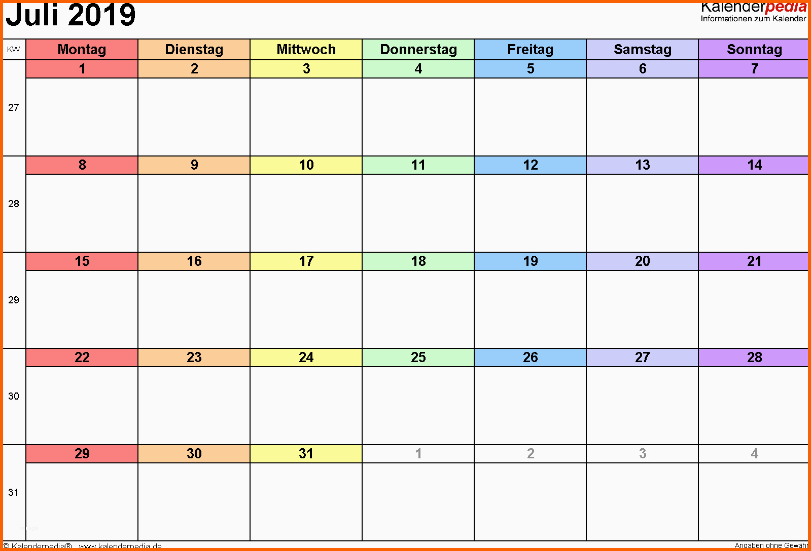 Unvergesslich Kalender Juli 2019 Als Pdf Vorlagen