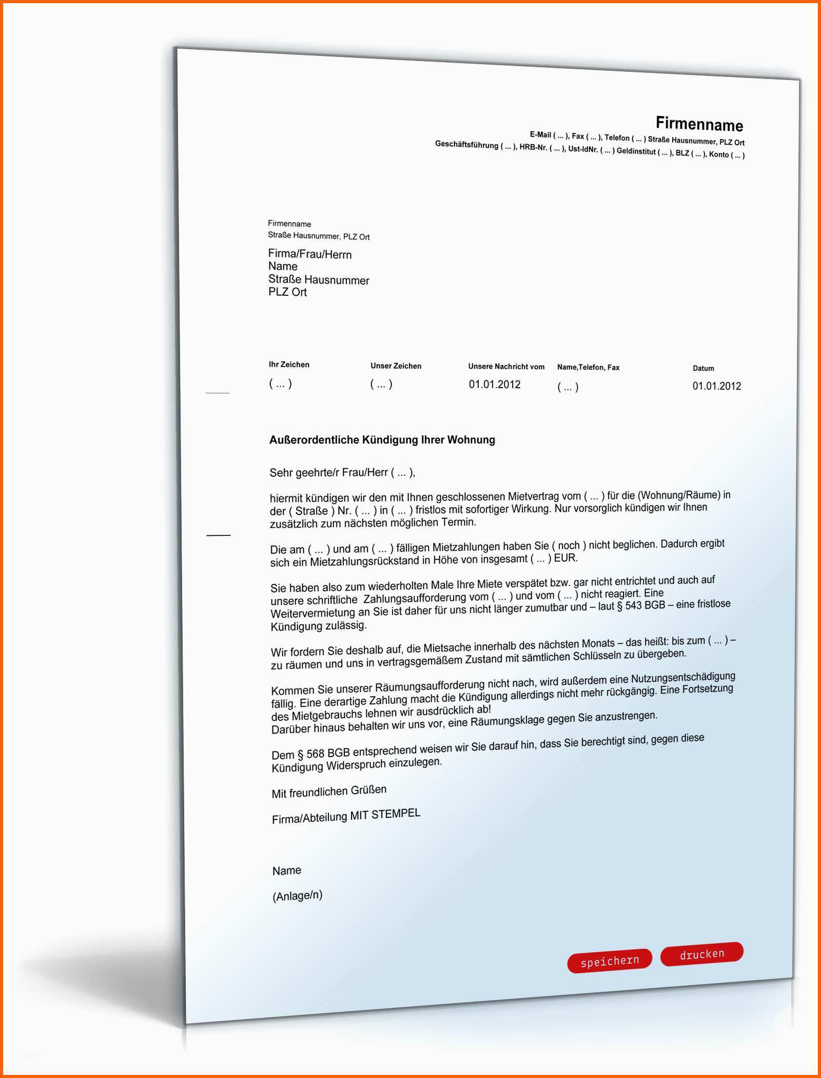 Unvergesslich Kündigung Mietvertrag Fristlos Vermieter Mietschuld