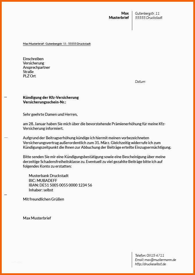 Unvergesslich Kündigung Versicherung Vorlage Kostenlos