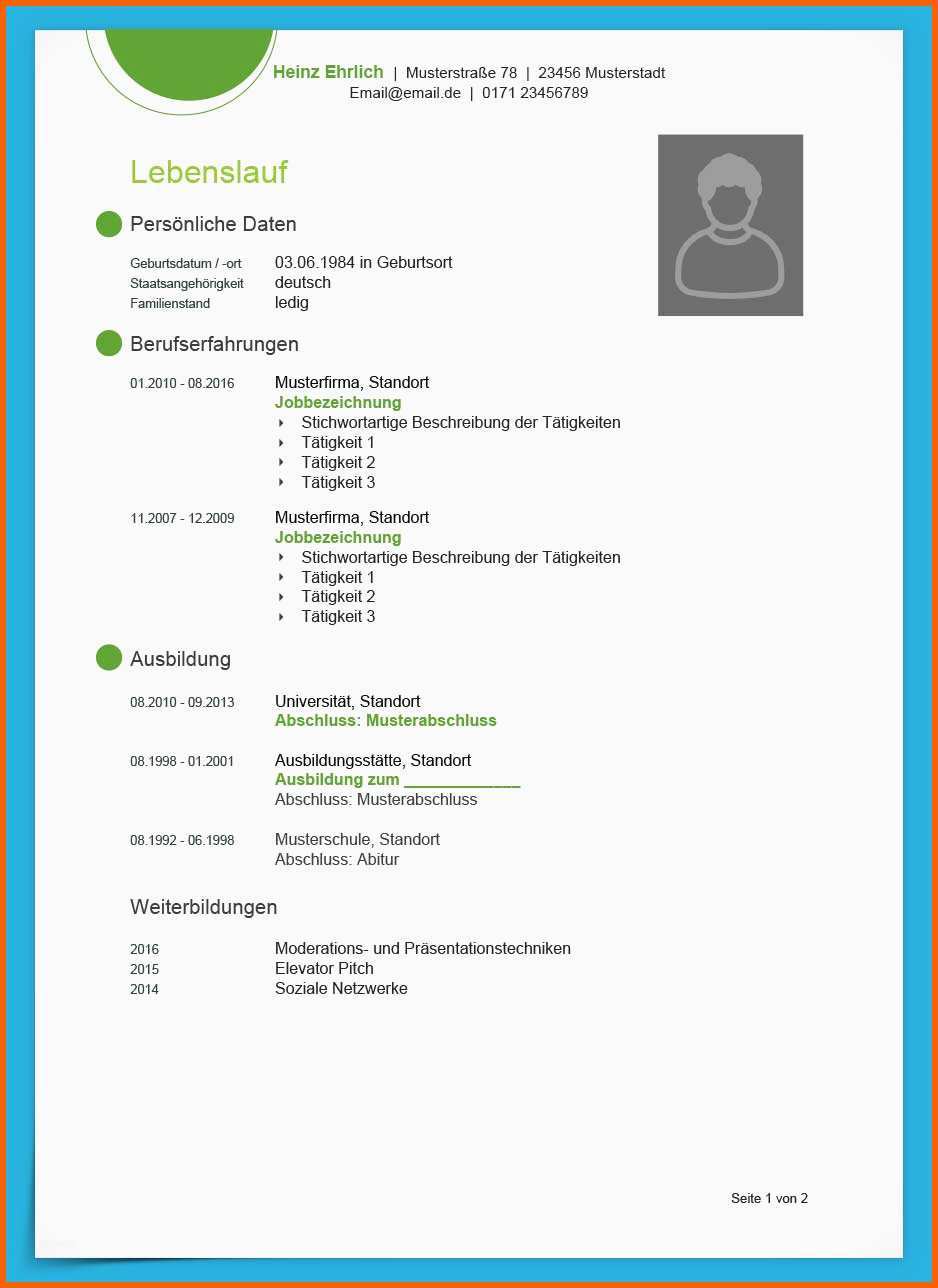 Unvergesslich Lebenslauf Vorlage Modern Kostenloser Download