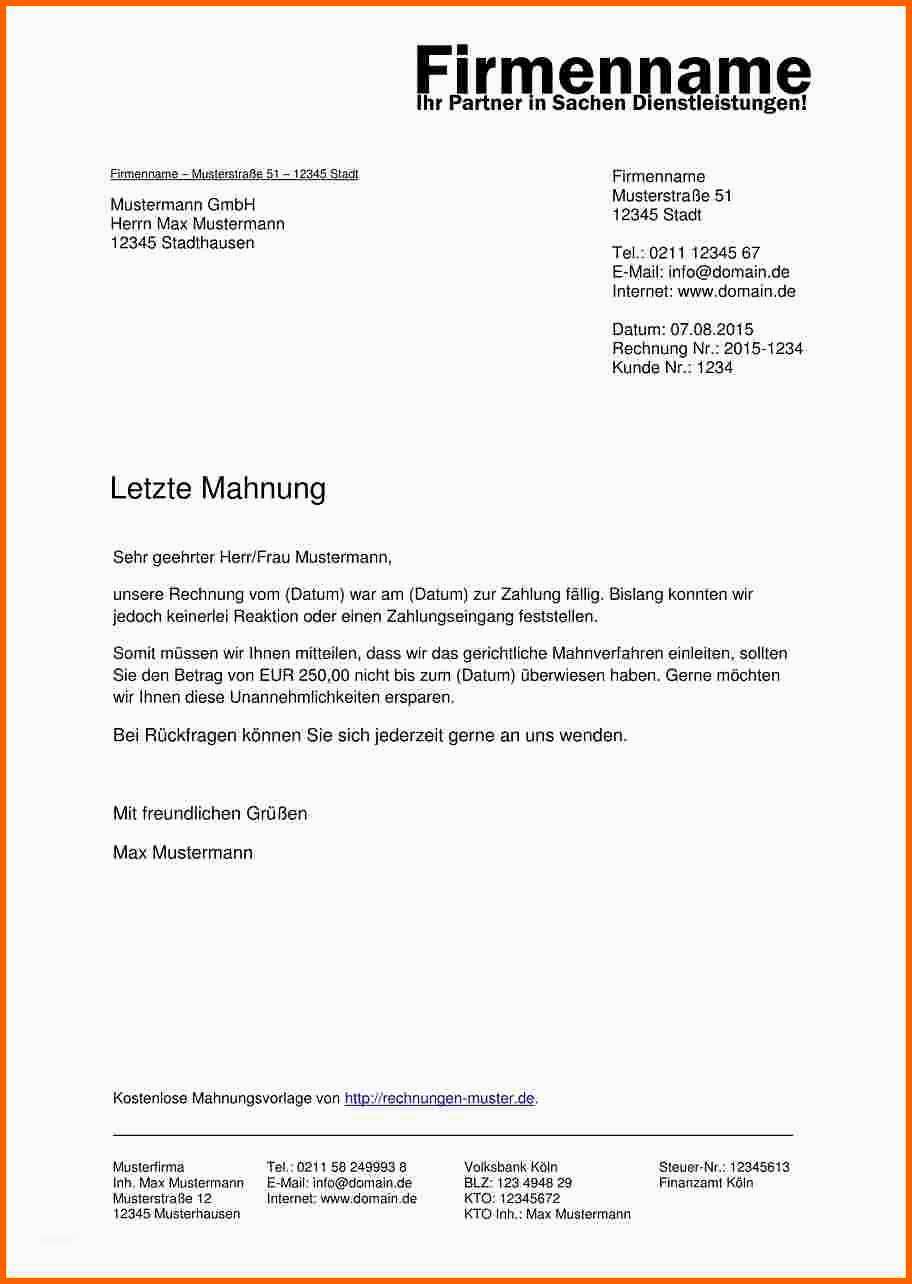 Unvergesslich Mahnung Vorlage Privat – Vorlagen 1001