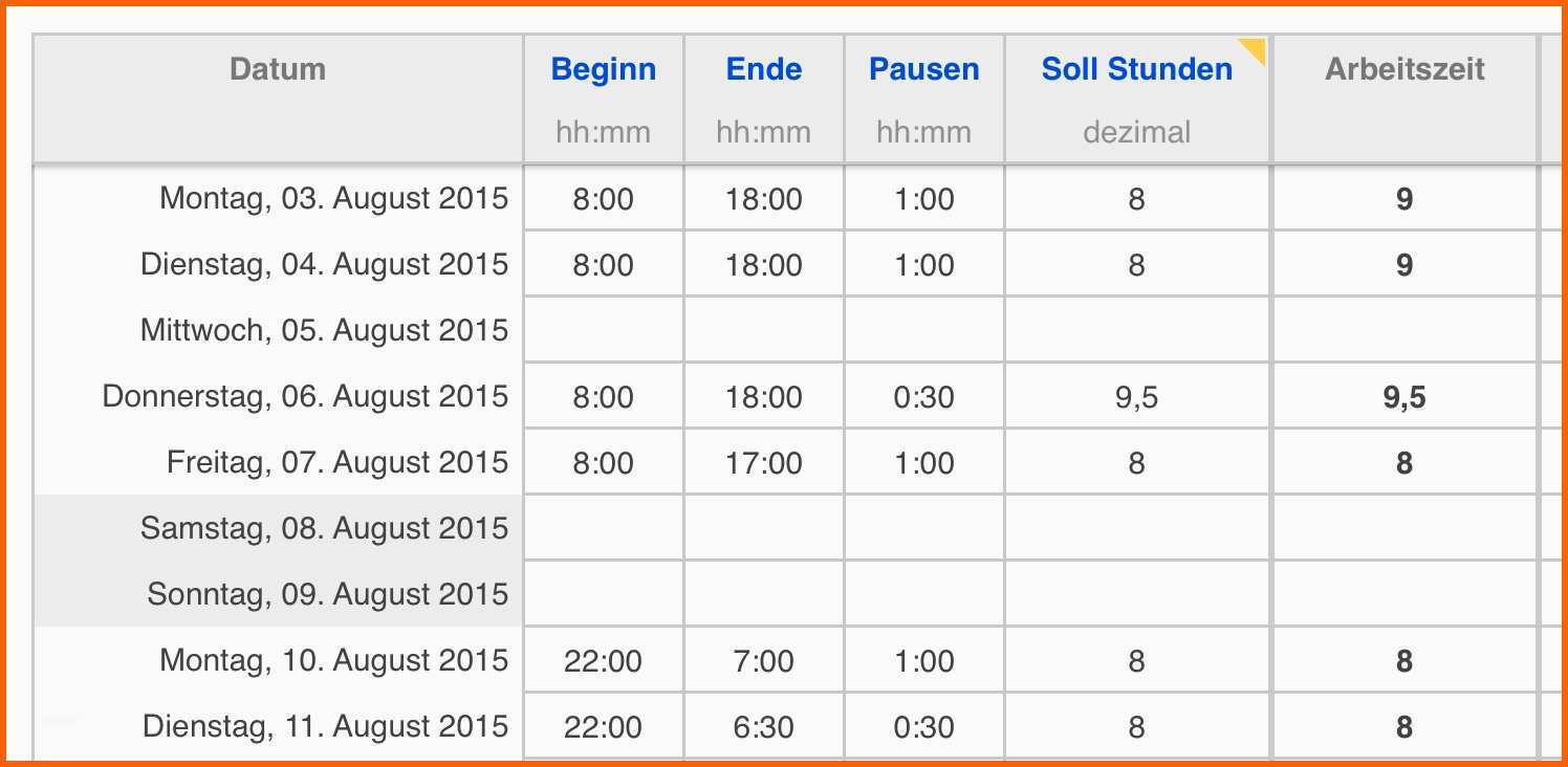 Unvergesslich Numbers Vorlage Arbeitszeit Zeiterfassung 2015