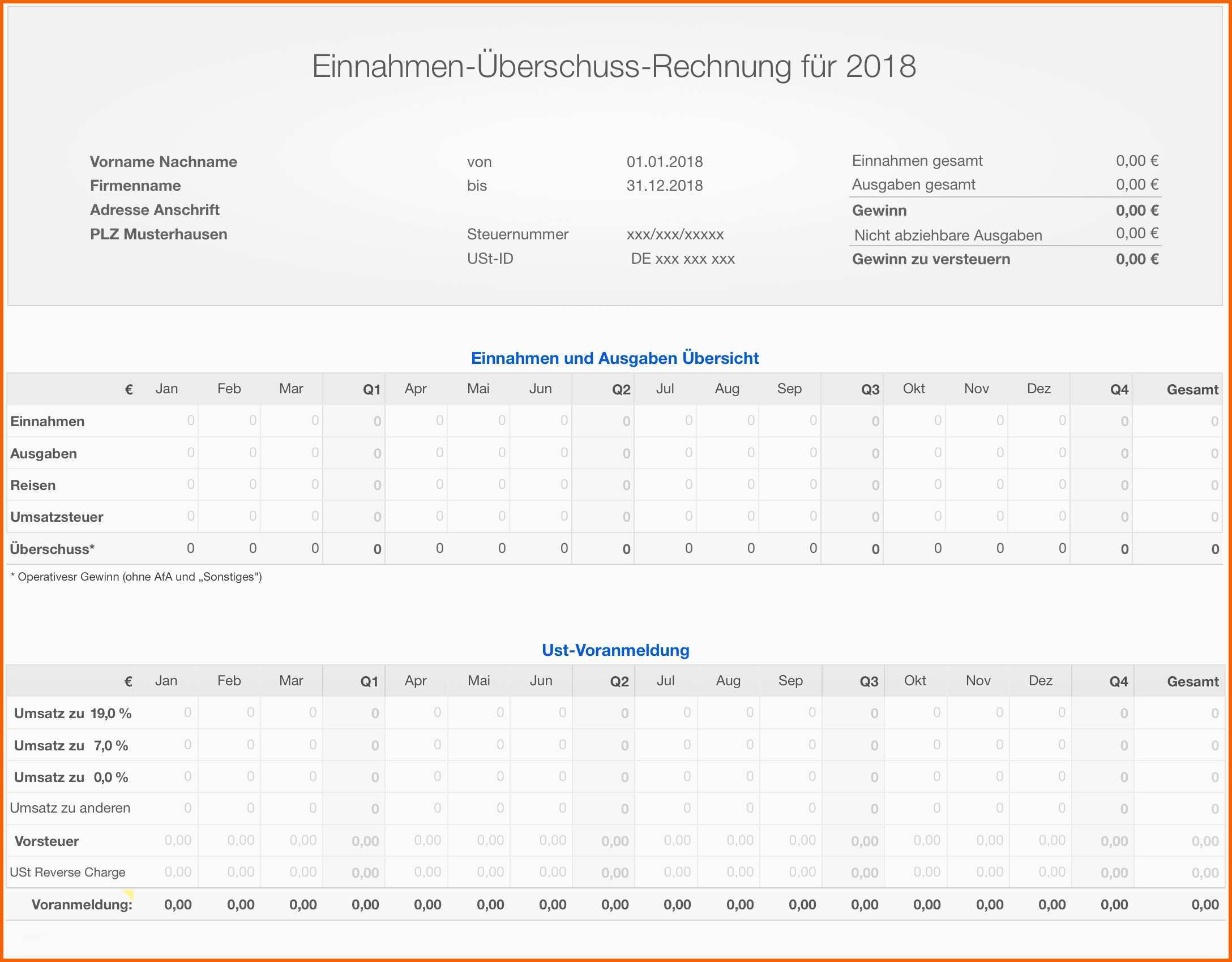 Unvergesslich Numbers Vorlage Einnahmen Überschuss Rechnung EÜr 2018