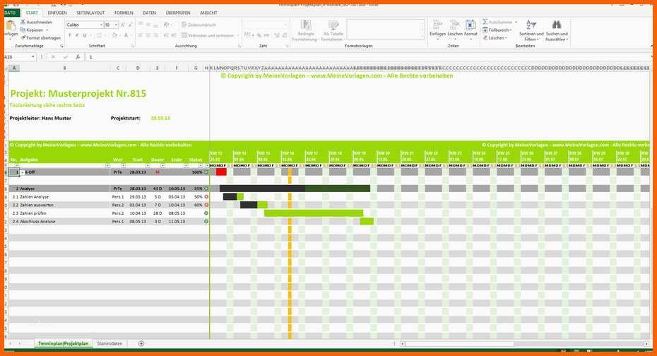 Unvergesslich Projektplan Excel