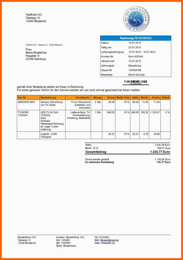 rechnung freiberufler muster