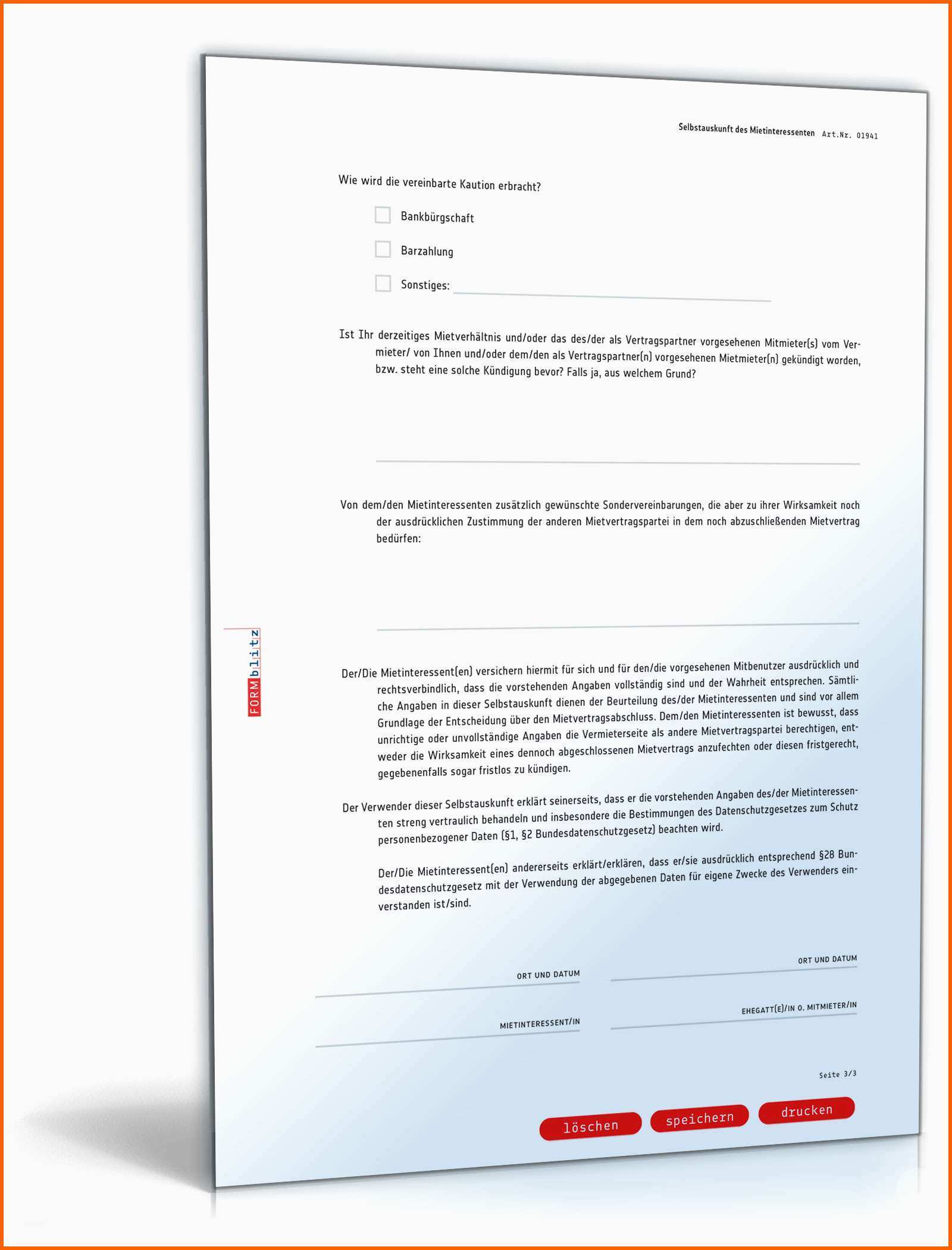 Unvergesslich Selbstauskunft Eines Mietinteressenten Muster Vorlage