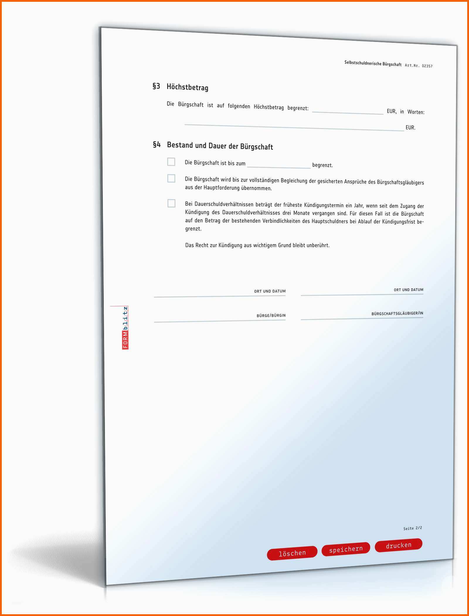 Unvergesslich Selbstschuldnerische Bürgschaft Muster Vorlage Zum Download
