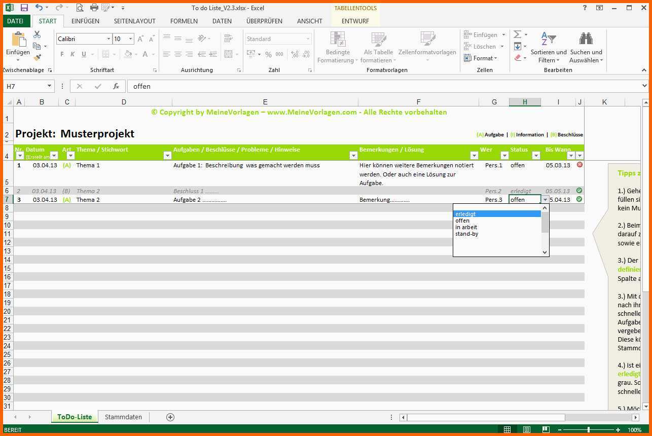 Unvergesslich to Do Liste Excel Vorlage Pendenzenliste Aufgabenliste