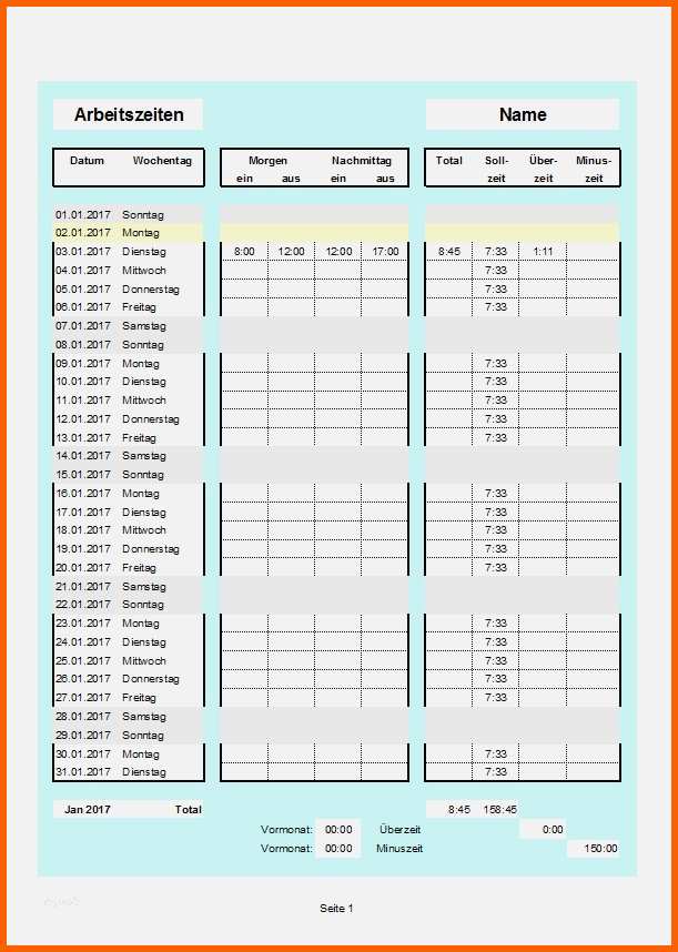 Unvergesslich Vorlage Zur Dokumentation Der Täglichen Arbeitszeit Excel