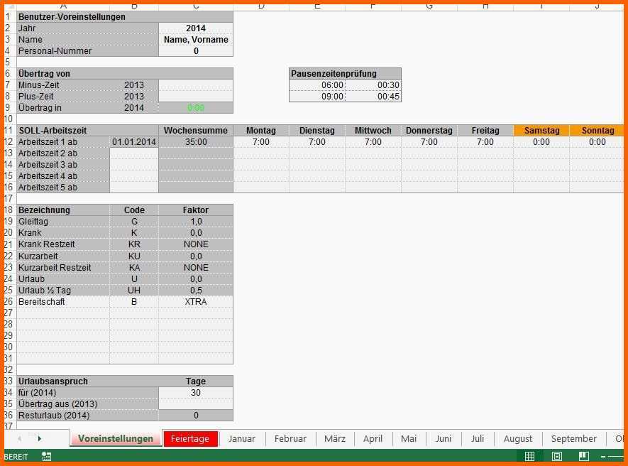 Unvergleichlich 12 Excel Arbeitszeit Vorlage