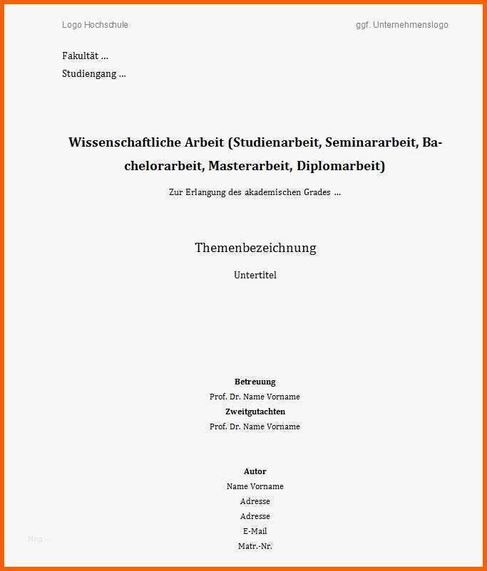 Unvergleichlich 21 Deckblatt Vorlage Word Hausarbeit