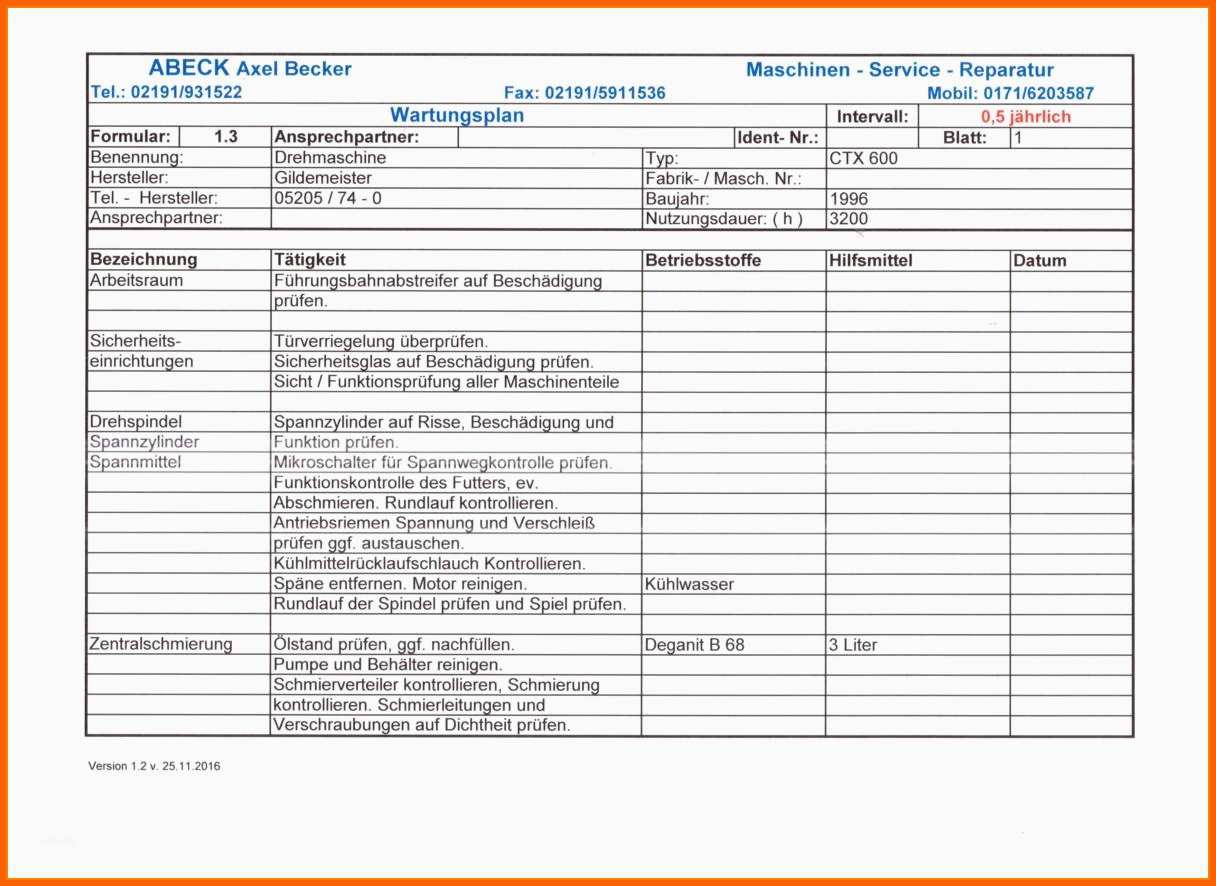 Unvergleichlich 7 Wartungsplan Maschinen Vorlage