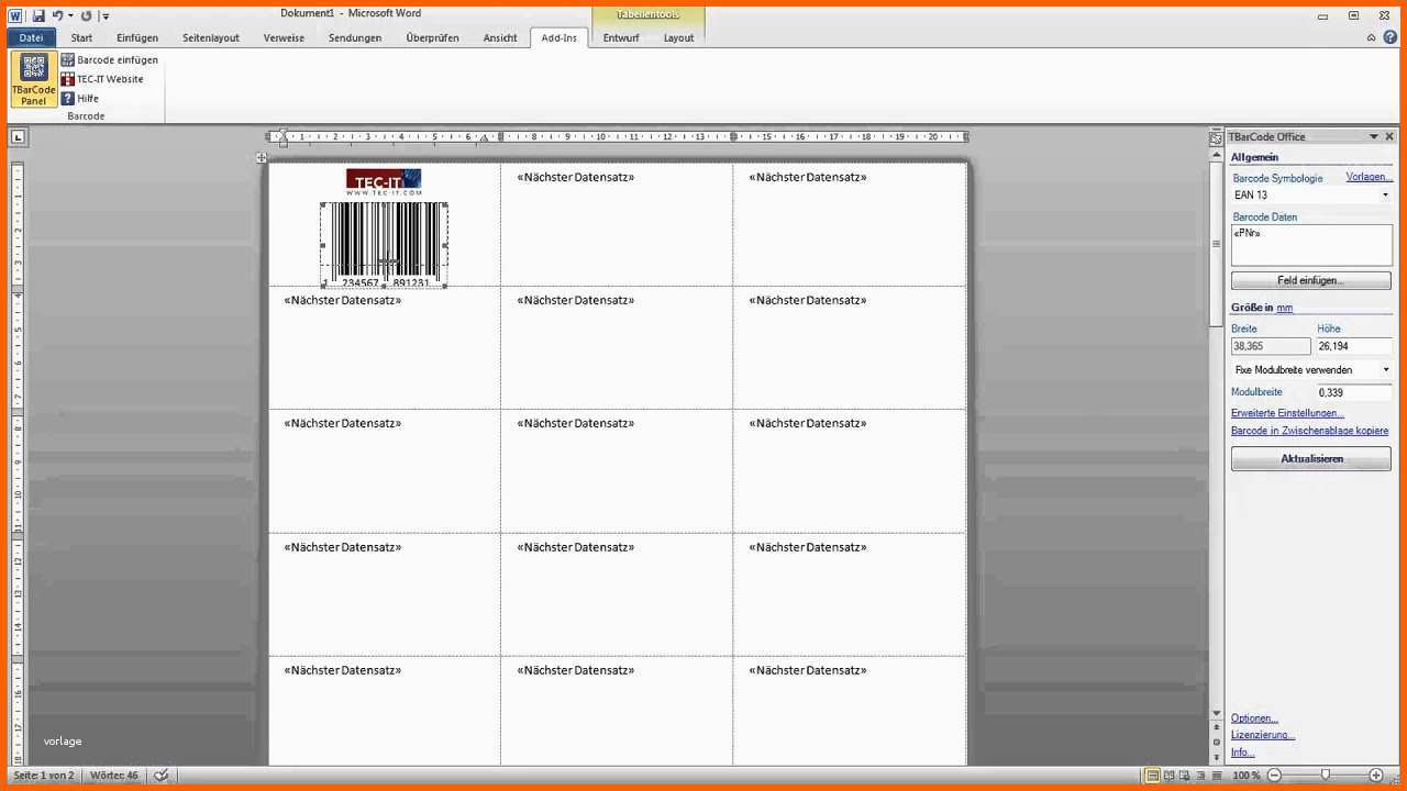Unvergleichlich Barcode Etiketten In Microsoft Word Erstellen