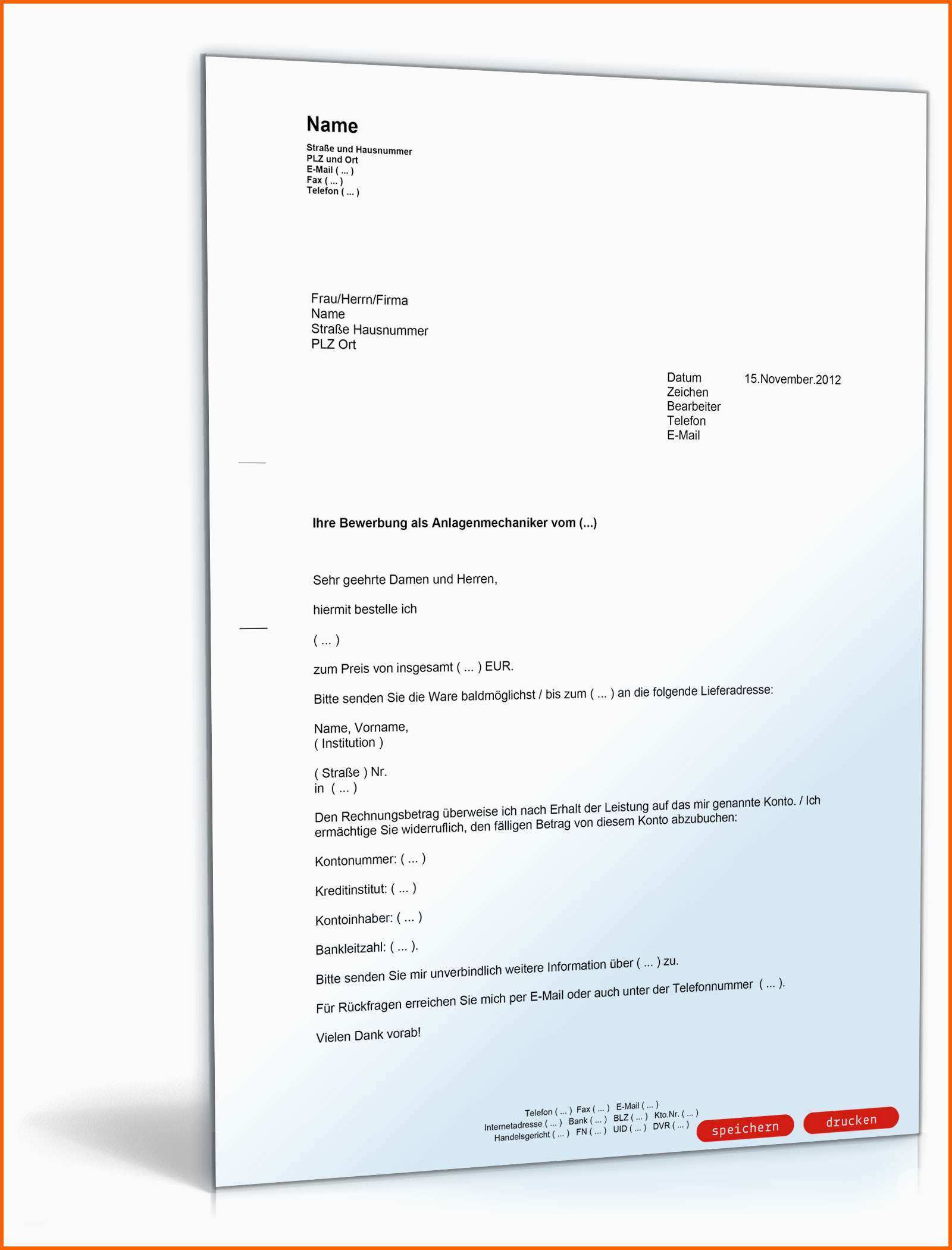 Unvergleichlich Bestellung Muster Vorlage Zum Download
