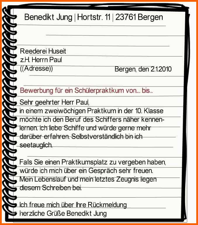 Unvergleichlich Bewerbungsschreiben Für Ein Schüler Praktikum Muster Und
