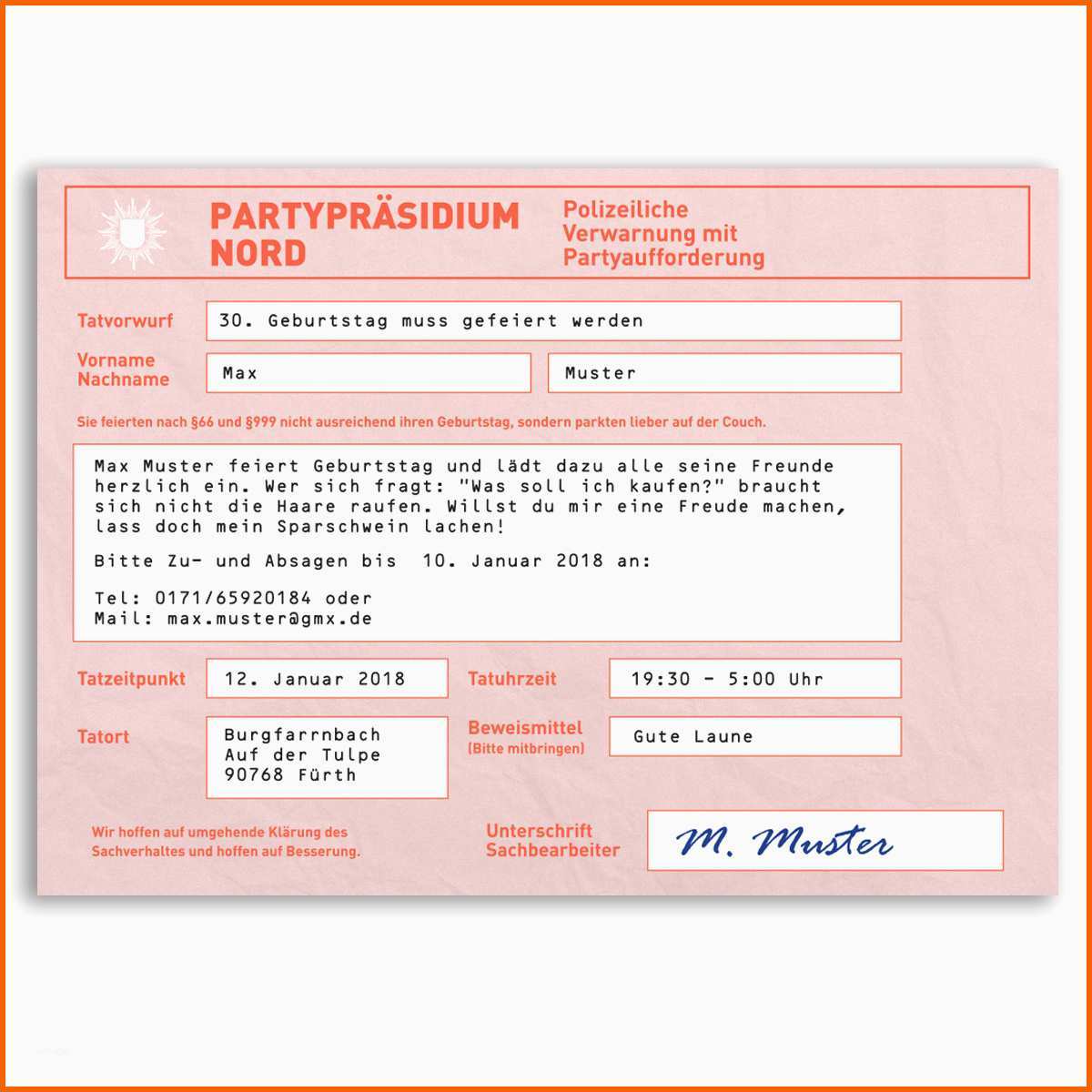Unvergleichlich Einladungskarten Zum Geburtstag Als Strafzettel Auto