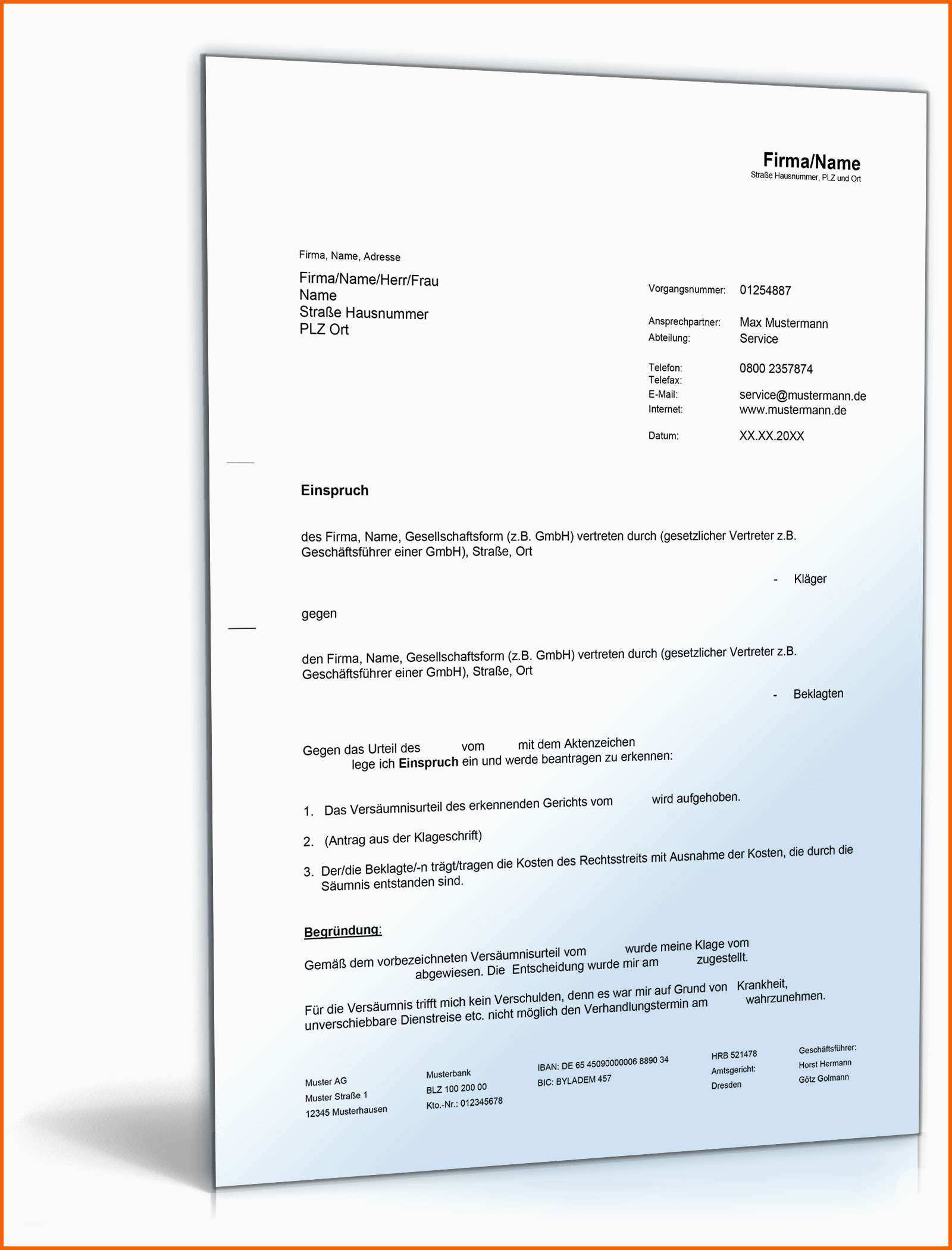 Unvergleichlich Einspruch Bei Versäumnisurteil Kläger Muster Zum Download