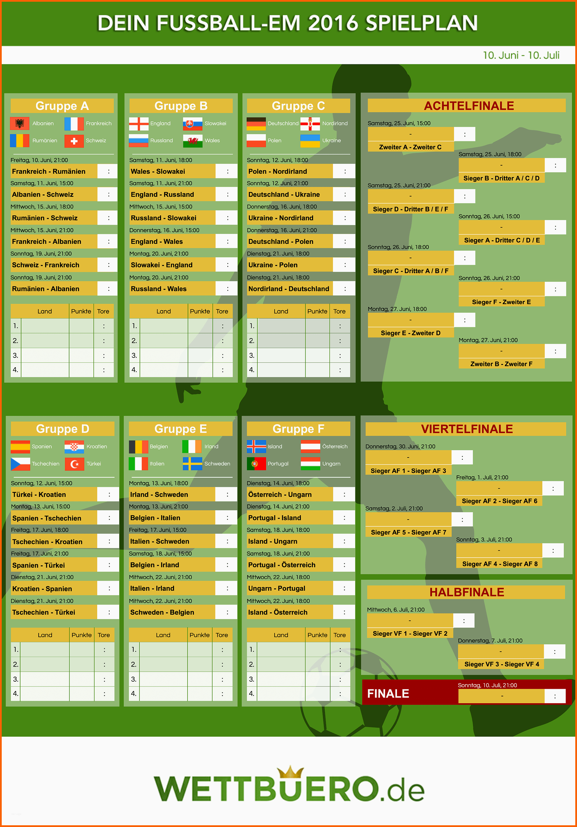 Unvergleichlich Em 2016 Spielplan Zum Ausdrucken