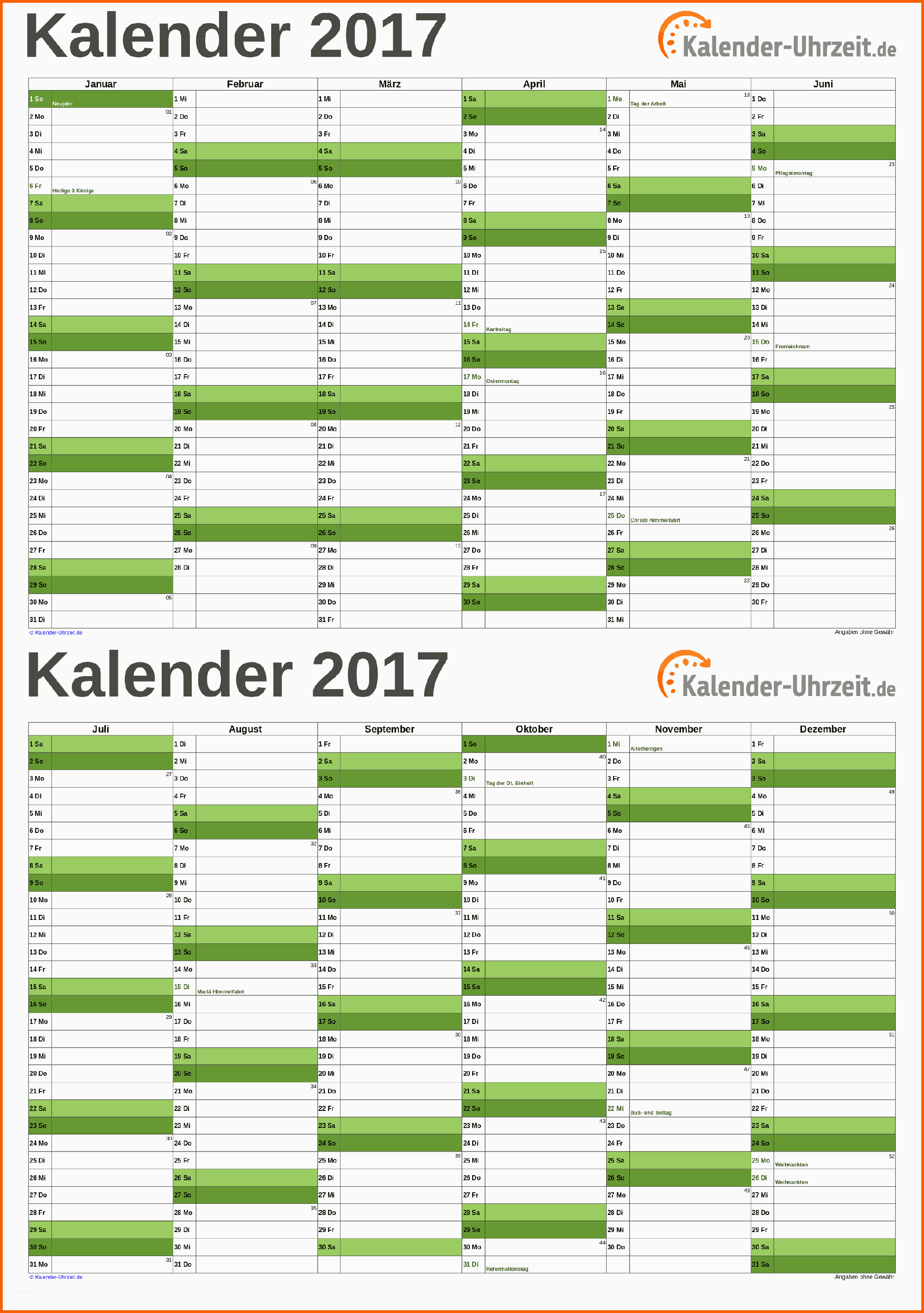 Unvergleichlich Excel Kalender 2017 Kostenlos