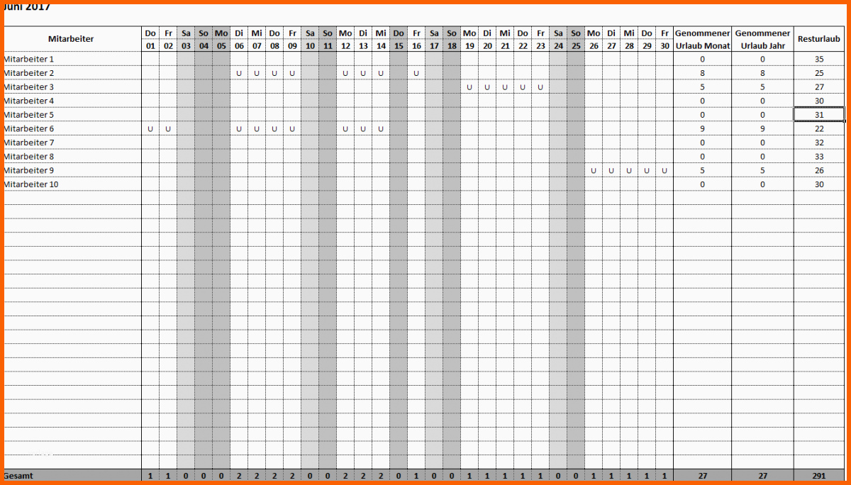 Unvergleichlich Excel tool Urlaubsplan