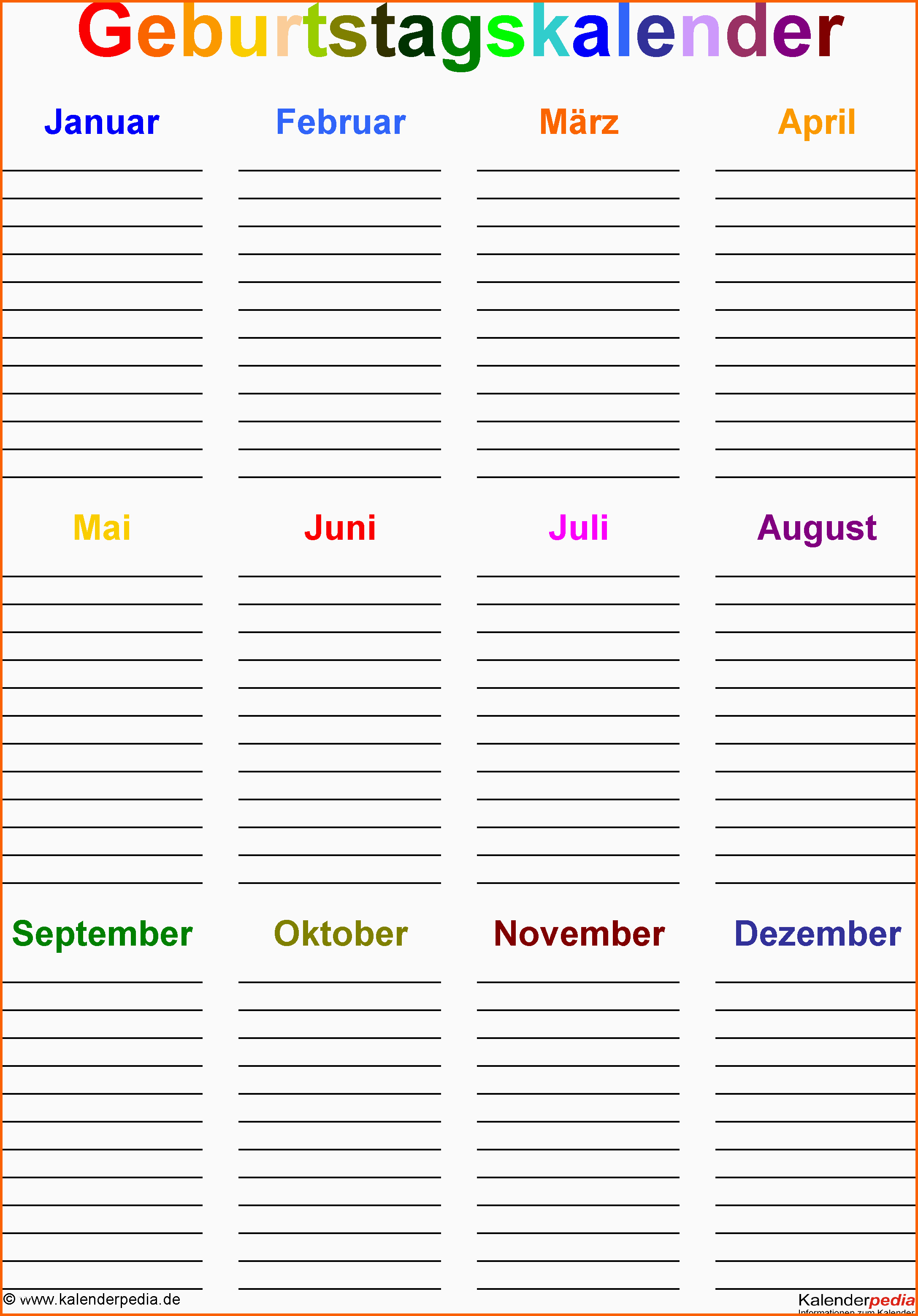 Unvergleichlich Geburtstagskalender In Excel Zum Ausdrucken 8 Varianten