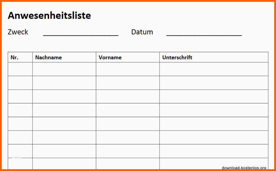 Unvergleichlich Gratis Anwesenheitsliste Vorlage Teilnehmerliste