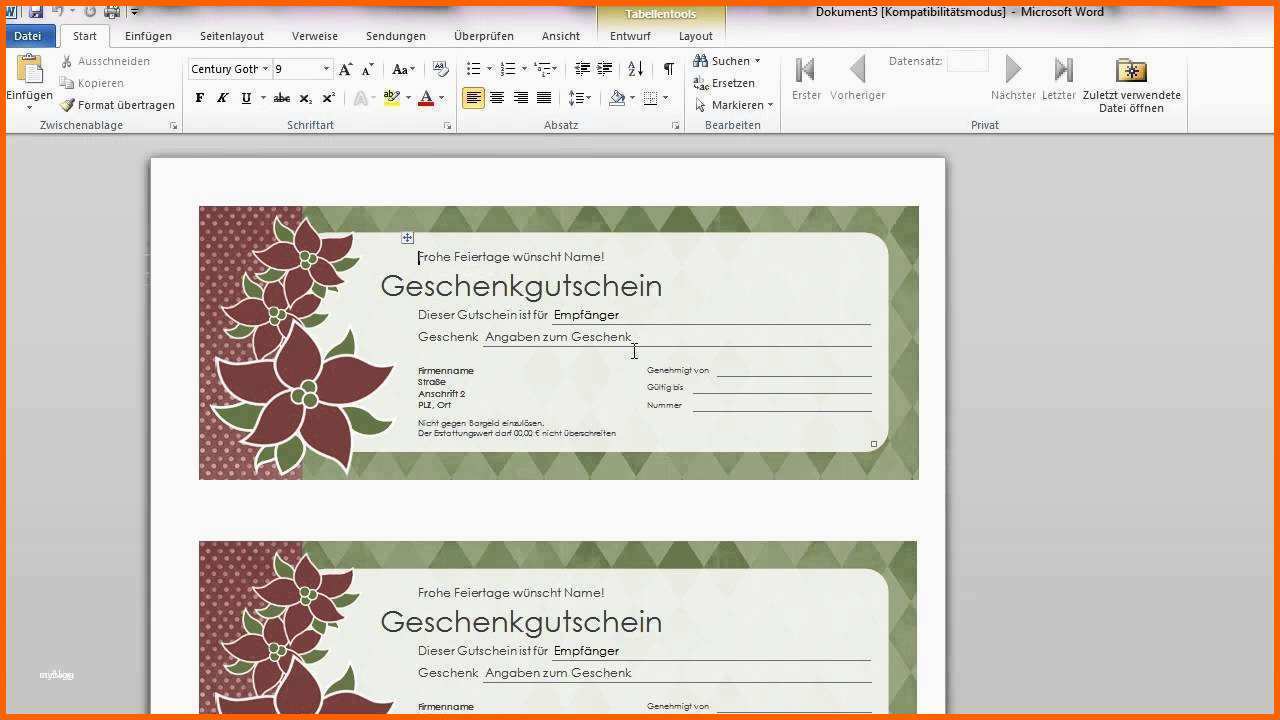 Unvergleichlich Gutschein Vorlage Word Genial Word Geschenkgutscheine