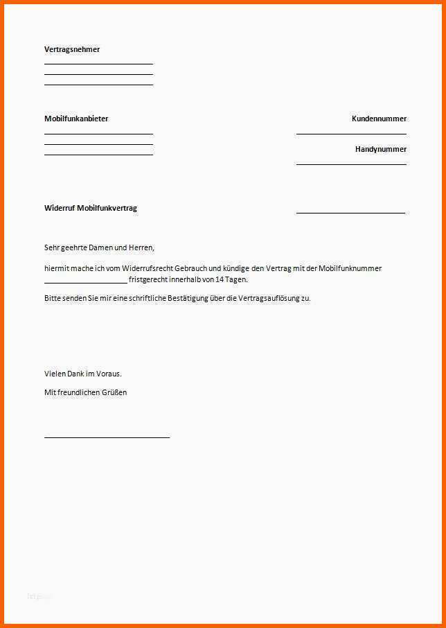 Unvergleichlich Handyvertrag Kündigen Vorlage Pdf Elegant Mietvertrag