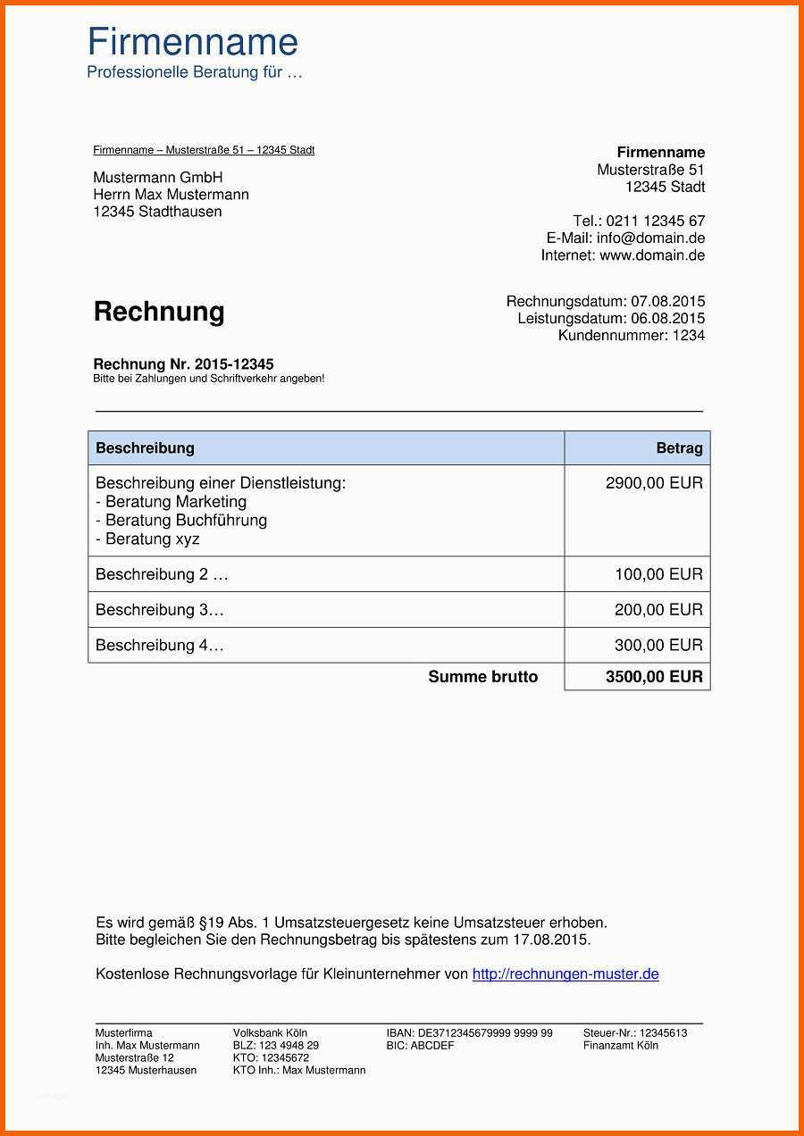 Unvergleichlich Kleinunternehmer Rechnung Rechnungsvorlagen Für