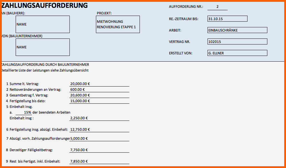 Unvergleichlich Kostenlose Excel Vorlagen Für Bauprojektmanagement