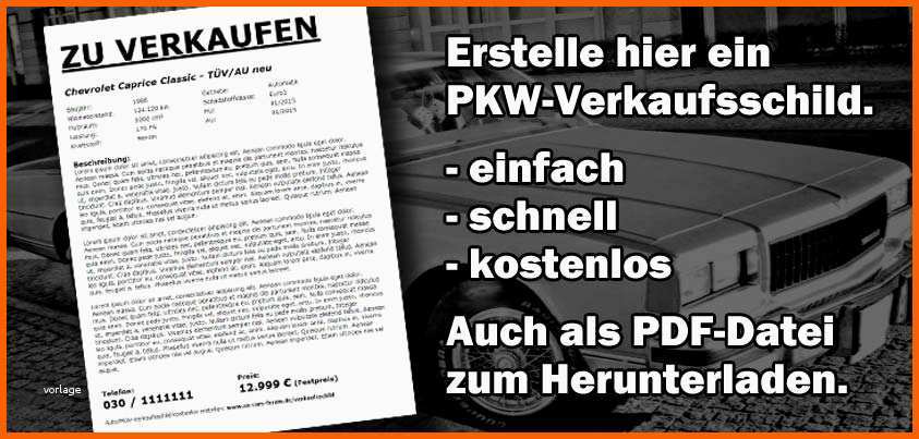 Unvergleichlich Kostenloses Auto Pkw Verkaufsschild Zum Ausdrucken