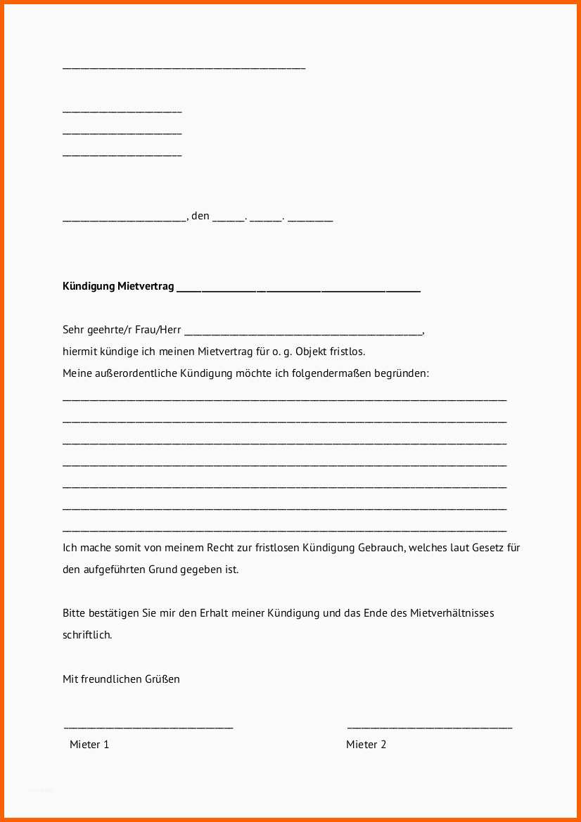 Unvergleichlich Kündigung Mietwohnung Vorlage Auserordentliche Kundigung