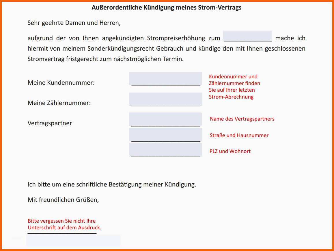 Unvergleichlich Kündigung Strom Vorlage