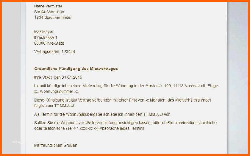 Unvergleichlich Kündigungsschreiben Vorlage Wohnung Beste Mietvertrag
