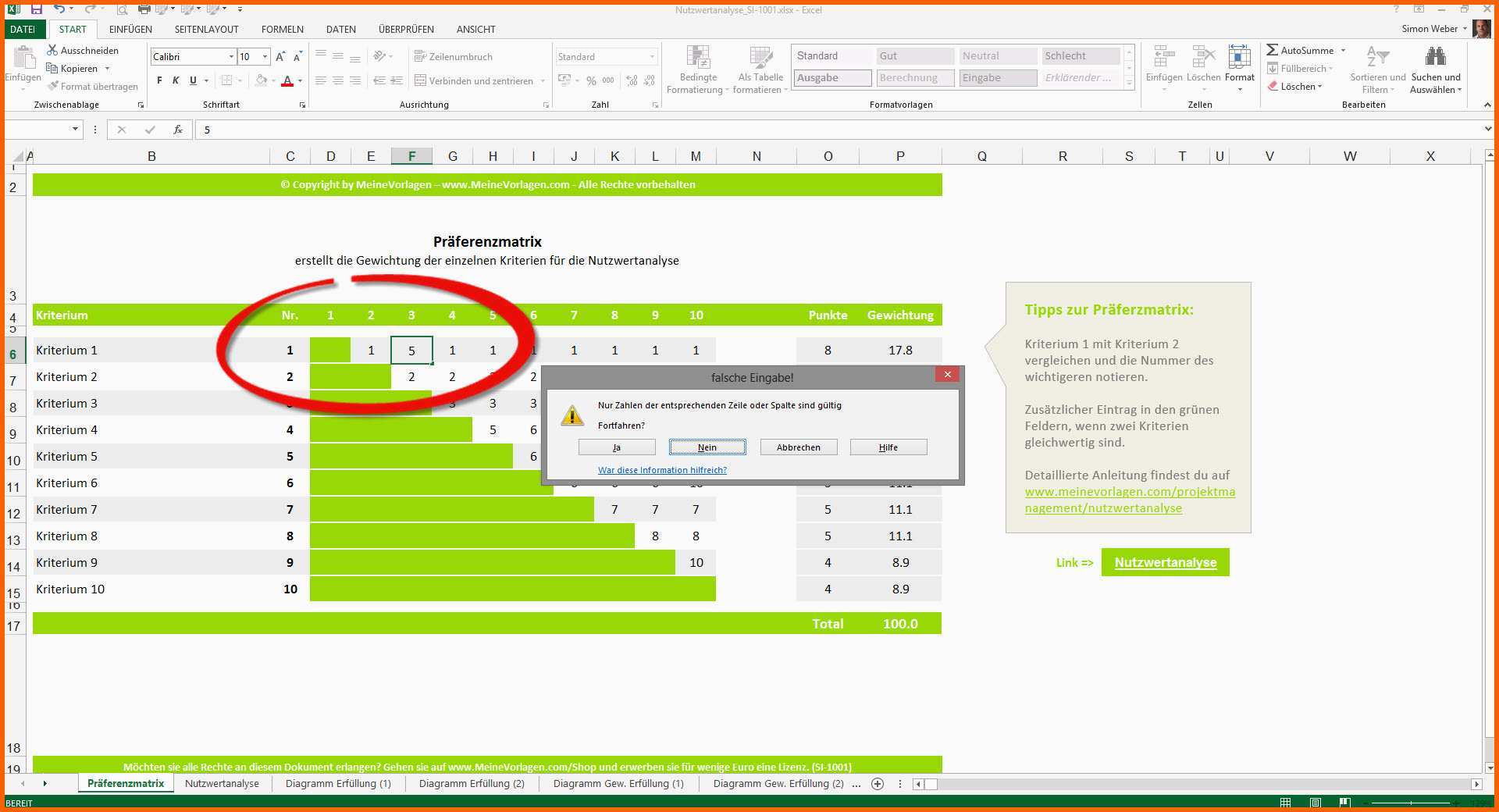 Unvergleichlich Nutzwertanalyse Excel Vorlagen Nwa Präferenzmatrix