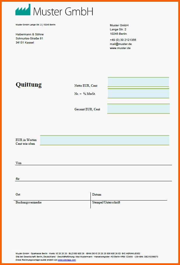 Unvergleichlich Quittungsvorlage & Quittungsvordruck Zum Quittung Schreiben