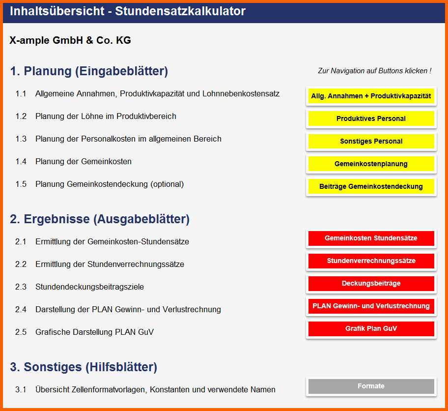Unvergleichlich Stundensatzkalkulator Premium Excel sofort Download