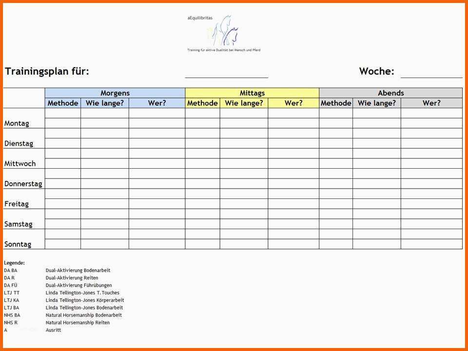Unvergleichlich Trainingsplan Pferd Vorlage – Vorlagen Kostenlos