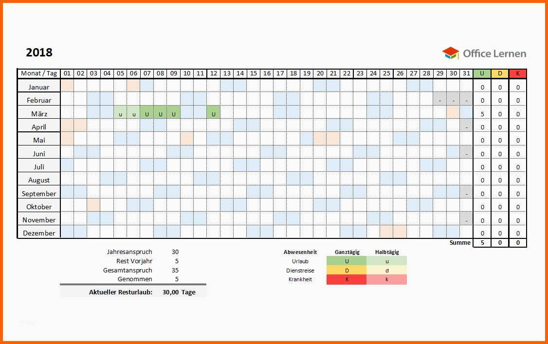 Unvergleichlich Urlaubsplaner 2019 Mitarbeiter Excel