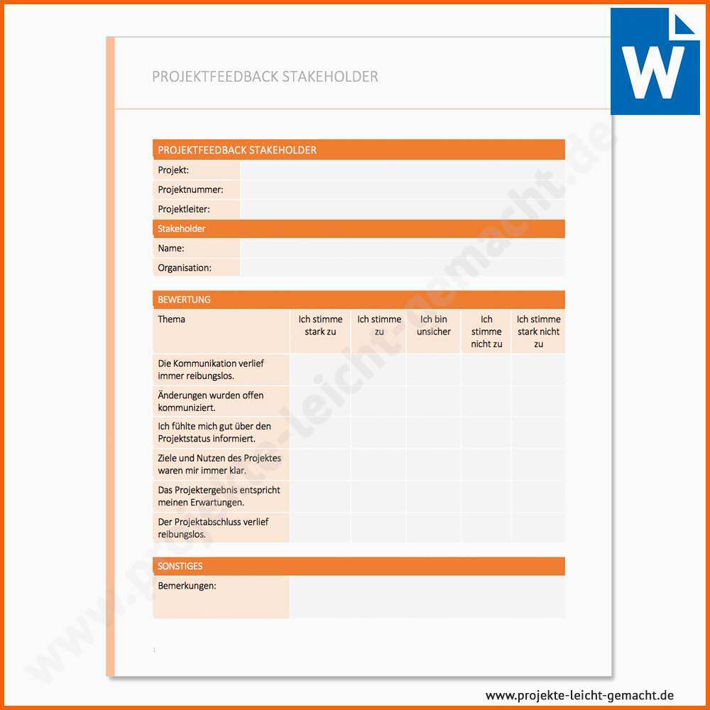 Unvergleichlich Vorlage Feedback Stakeholder